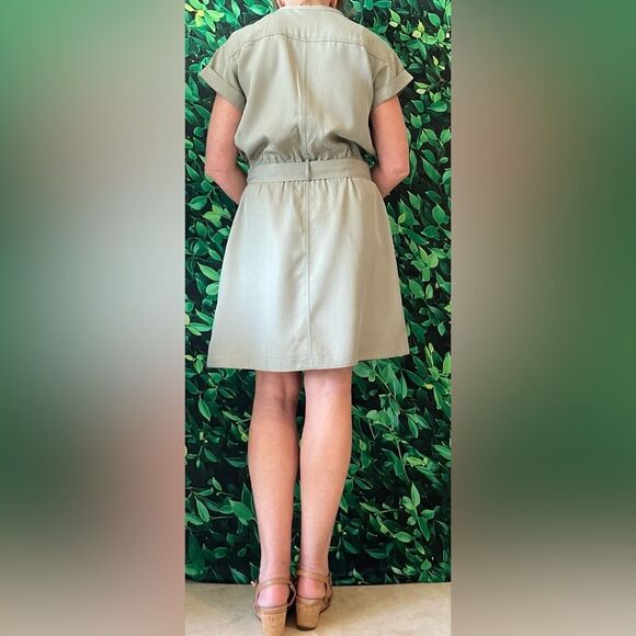 Banana Republic Military Inspired Dress Short Sleeve Army Green Size Medium - Picture 3 of 6